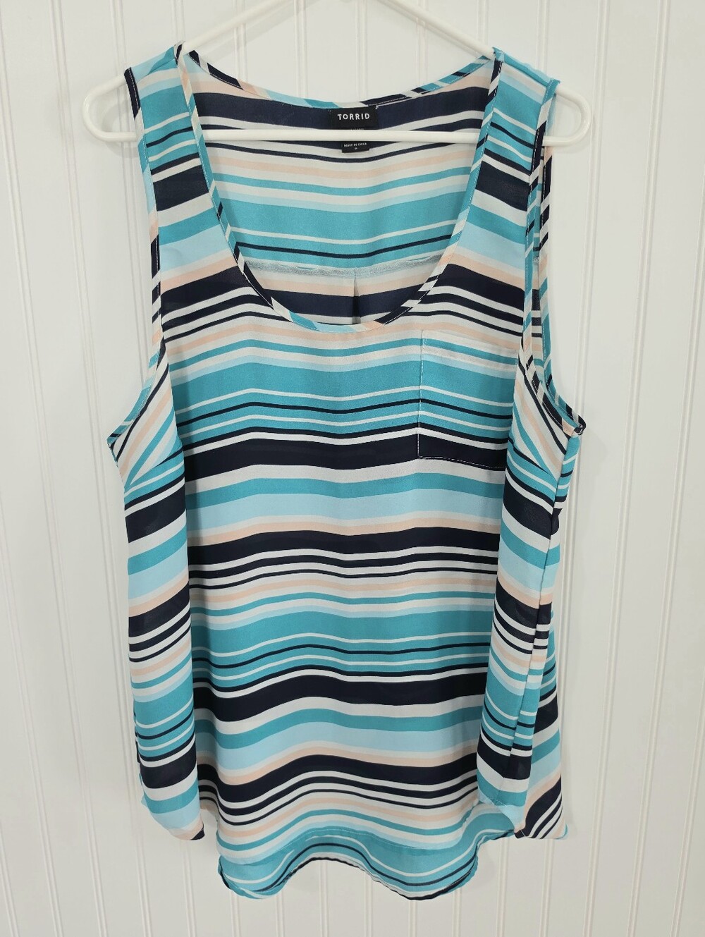 Torrid | Striped Sleeveless Blouse Blue Tan Size 2X